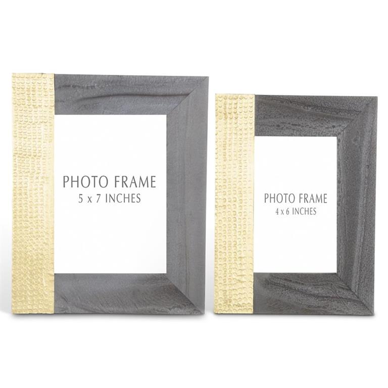 K & K Gray Marbled Resin and Textured Brass Frames - Set of 2