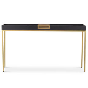 K & K 54" Raised Edge Black Mango Wood Tray Console with Gold Metal