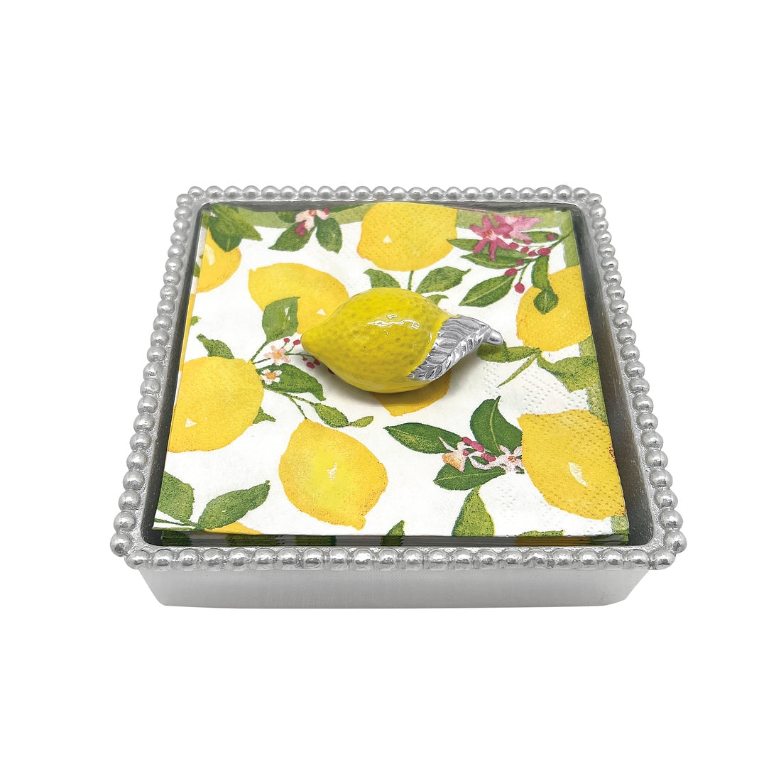 An image of Mariposa Lemon Beaded Napkin Box