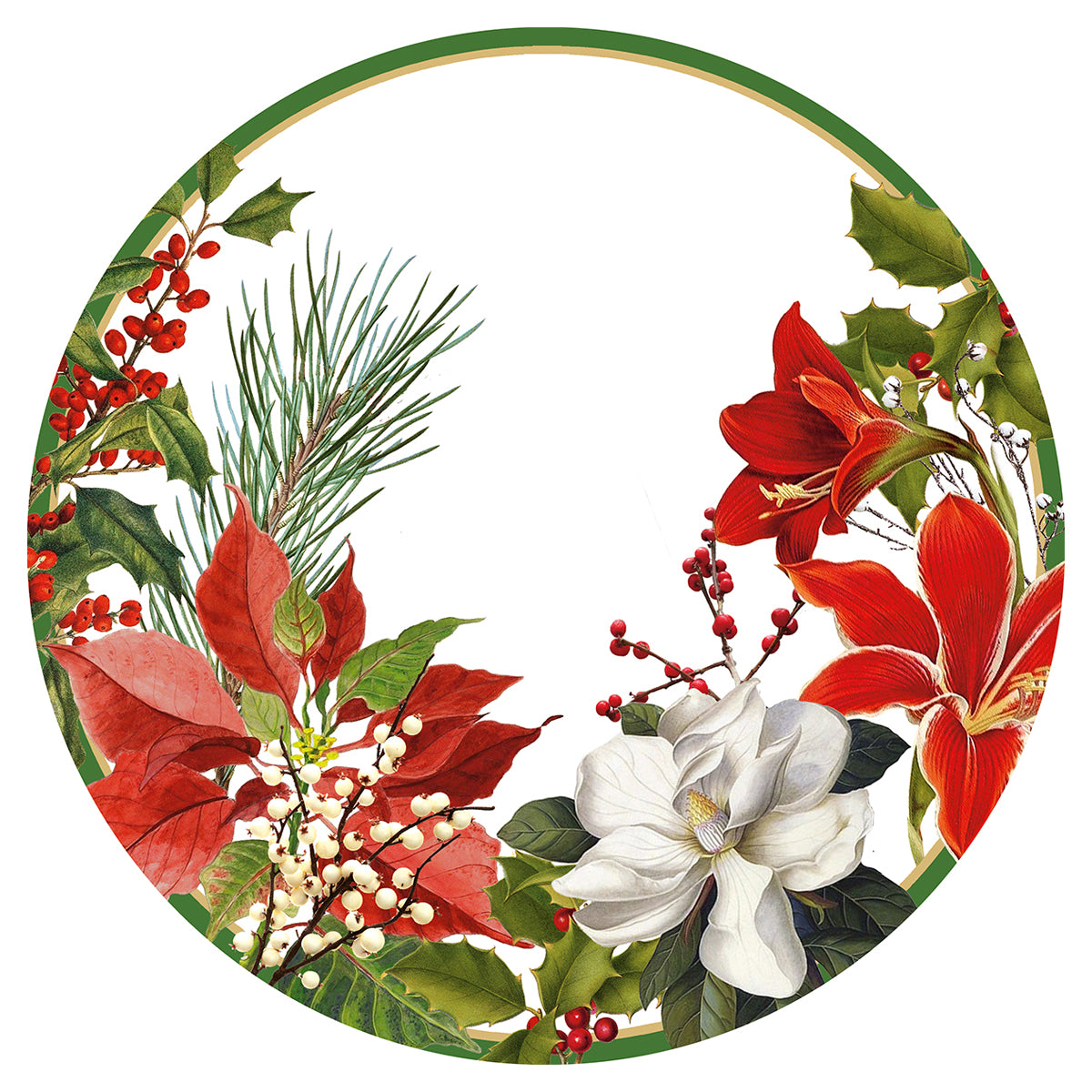 An image of Caspari Christmas Garden Dinner Plates