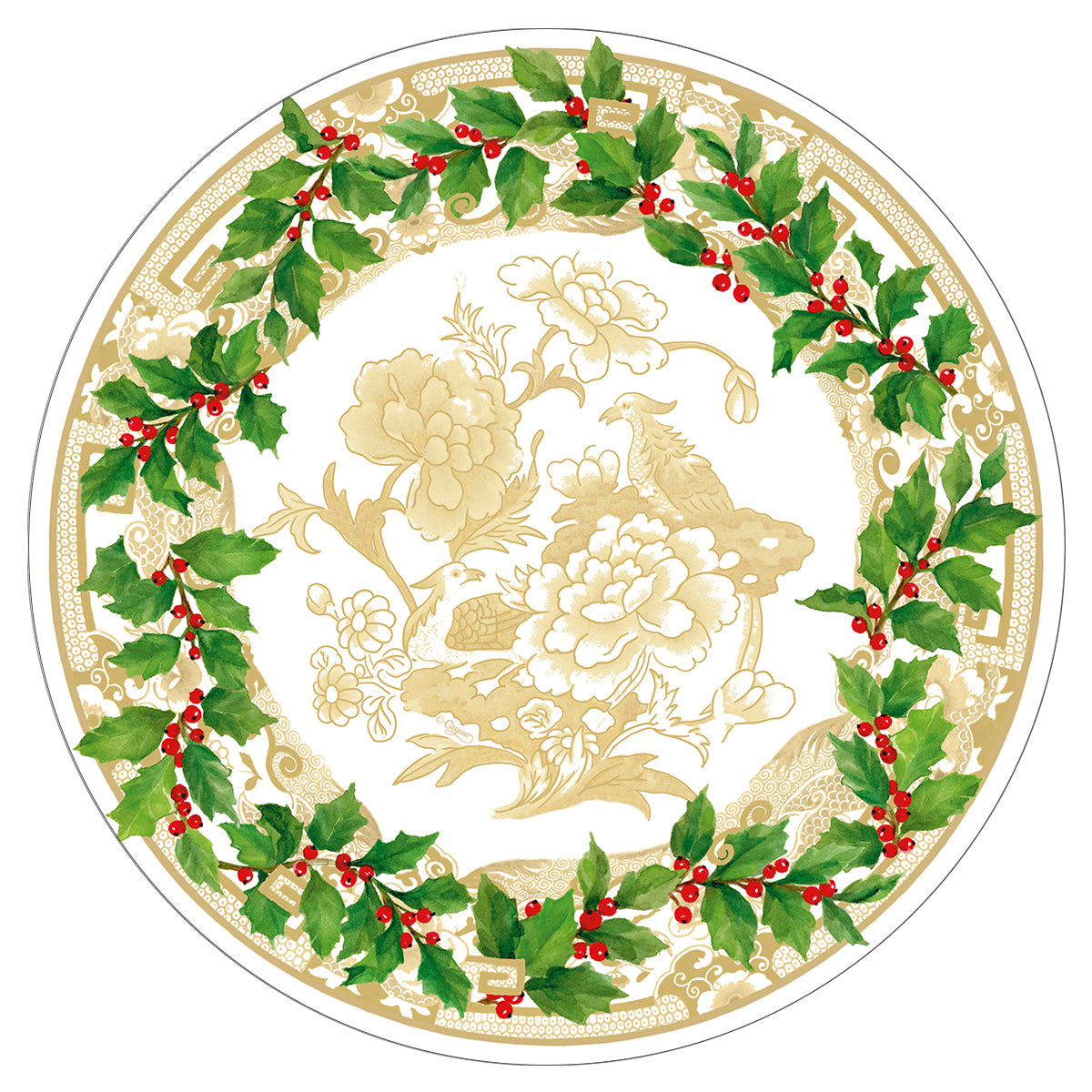 An image of Caspari Holly Ceramic Dinner Plates