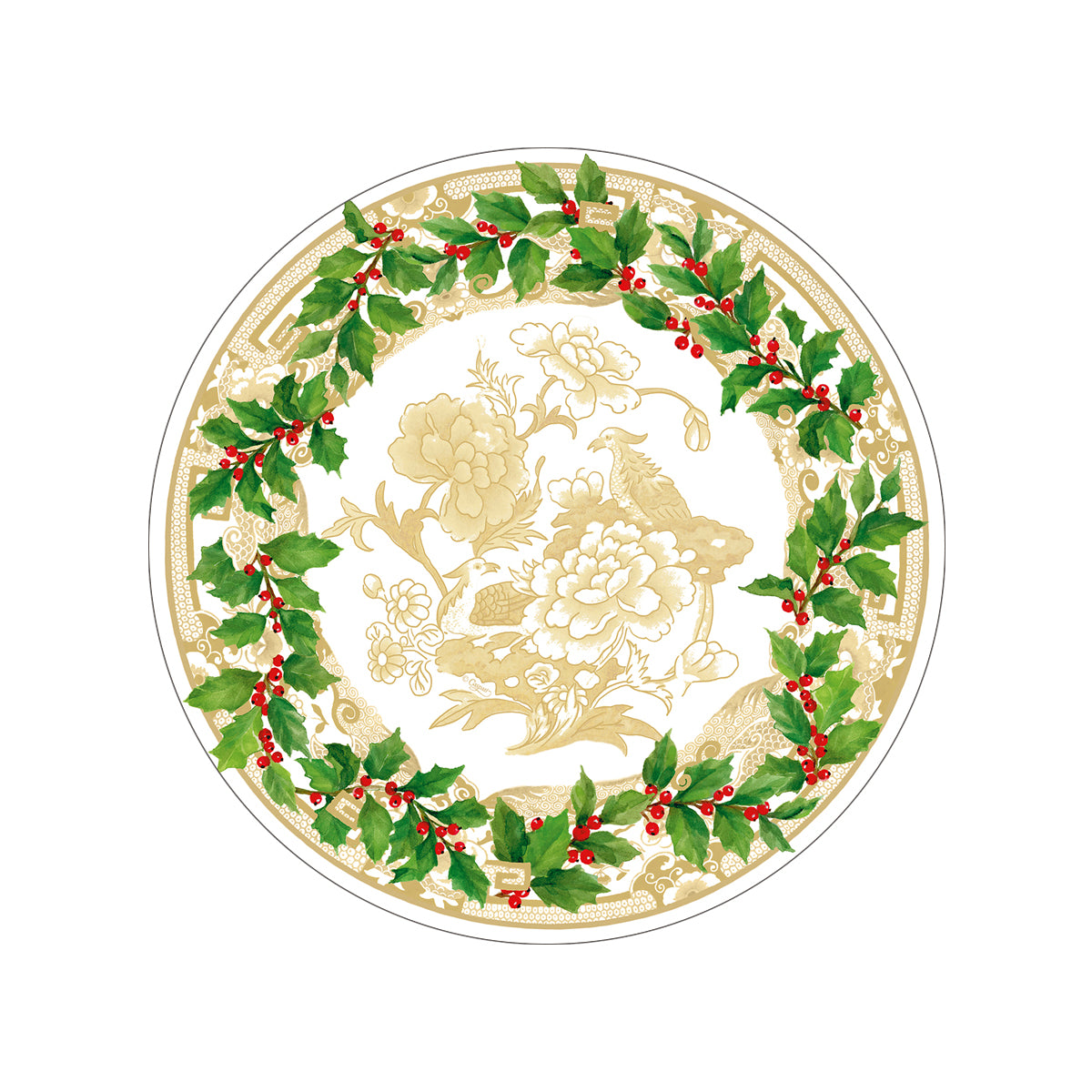 Caspari Holly Ceramic Salad & Dessert Plates