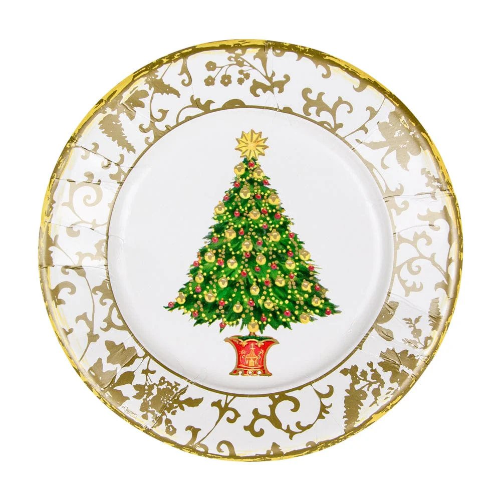 An image of Caspari Gilded Tree Salad & Dessert Plates