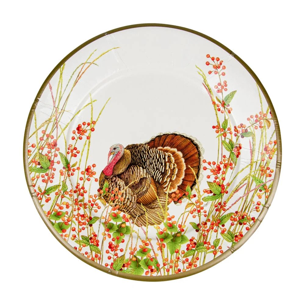An image of Caspari Turkey & Berries Dinner Plates