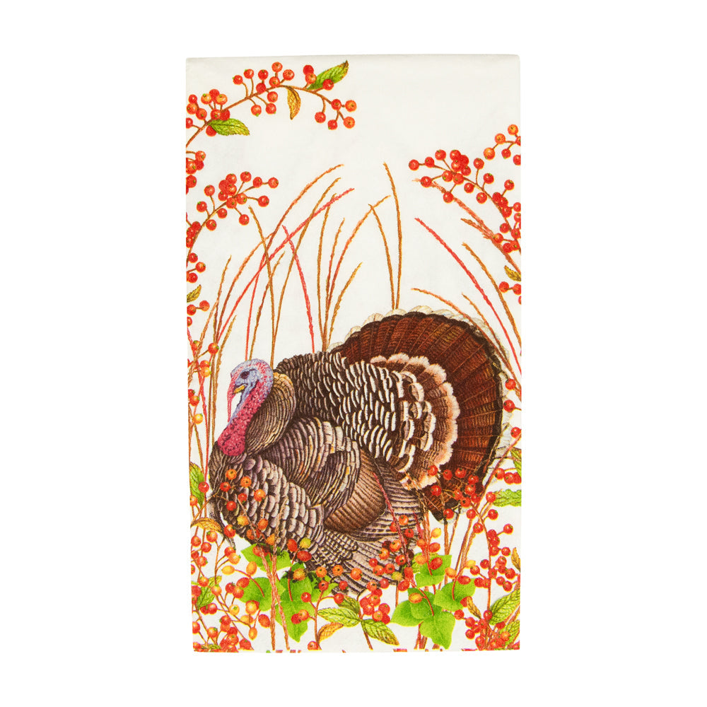 An image of Caspari Turkey & Berries Guest Towels