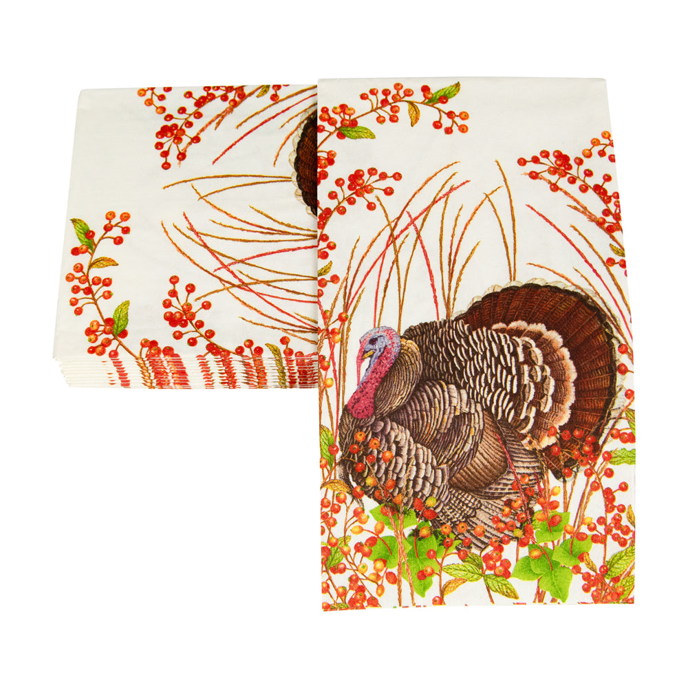 An image of Caspari Turkey & Berries Guest Towels