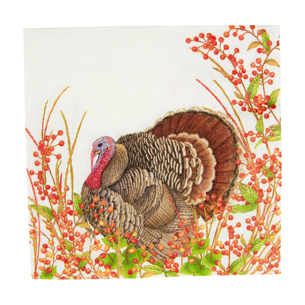 An image of Caspari Turkey & Berries Luncheon Napkins