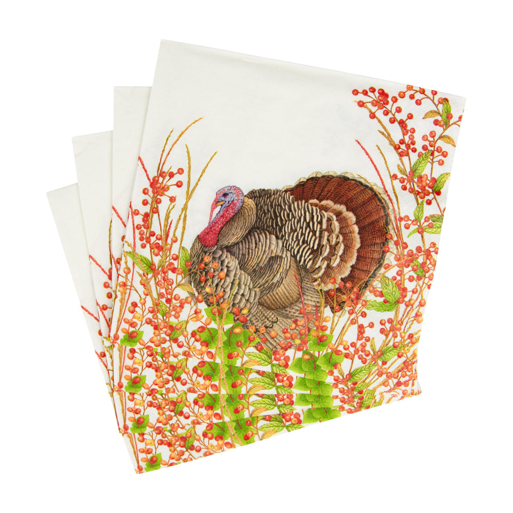 An image of Caspari Turkey & Berries Luncheon Napkins