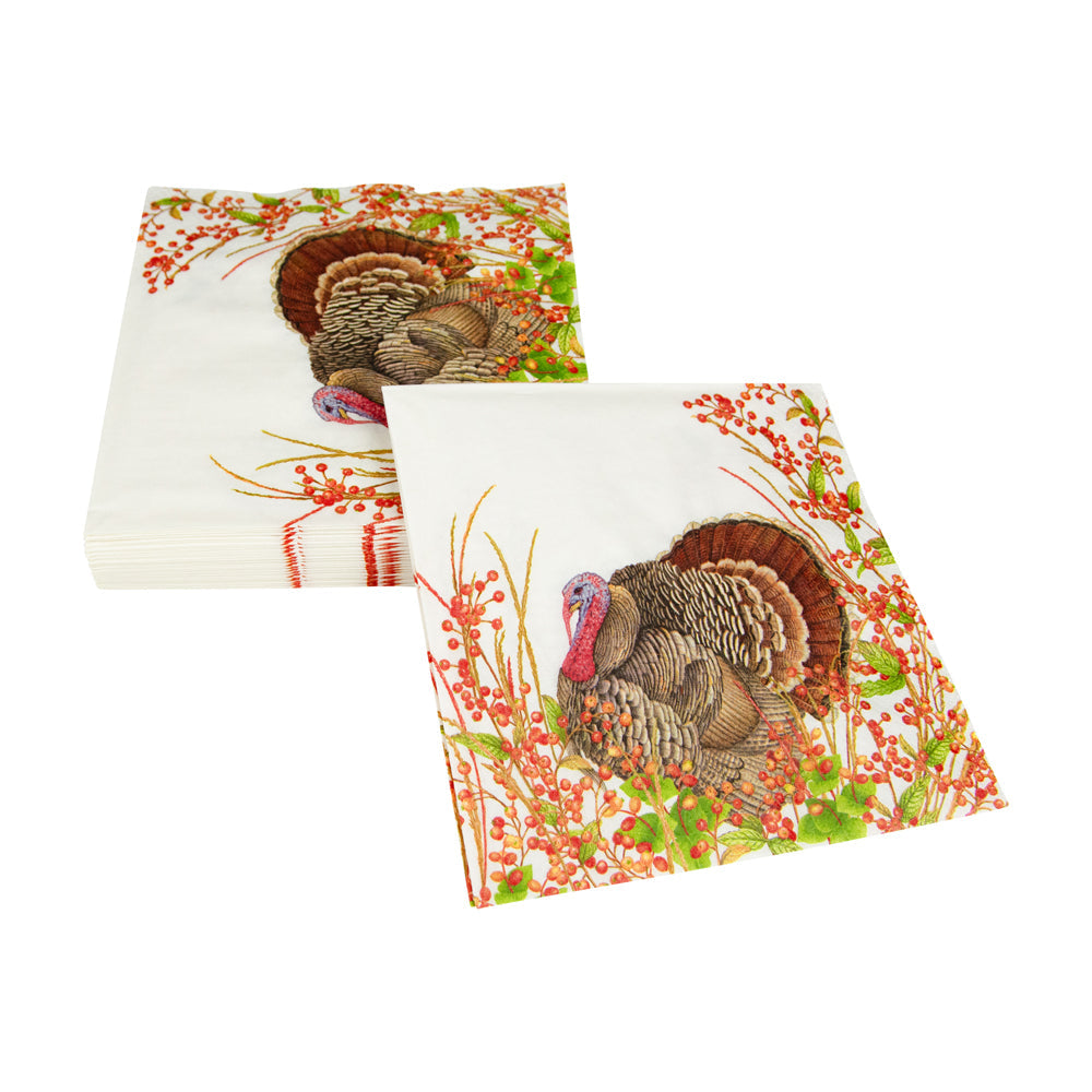 An image of Caspari Turkey & Berries Luncheon Napkins