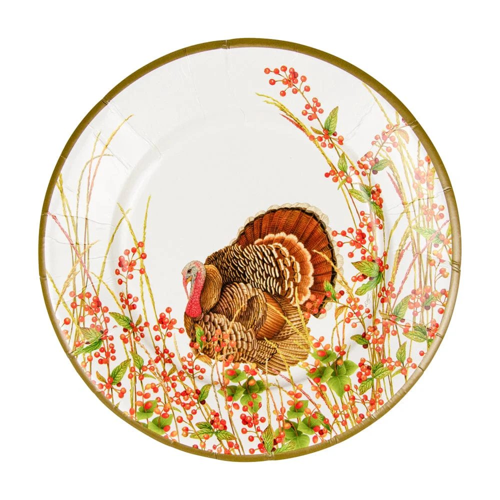 An image of Caspari Turkey & Berries Salad & Dessert Plates