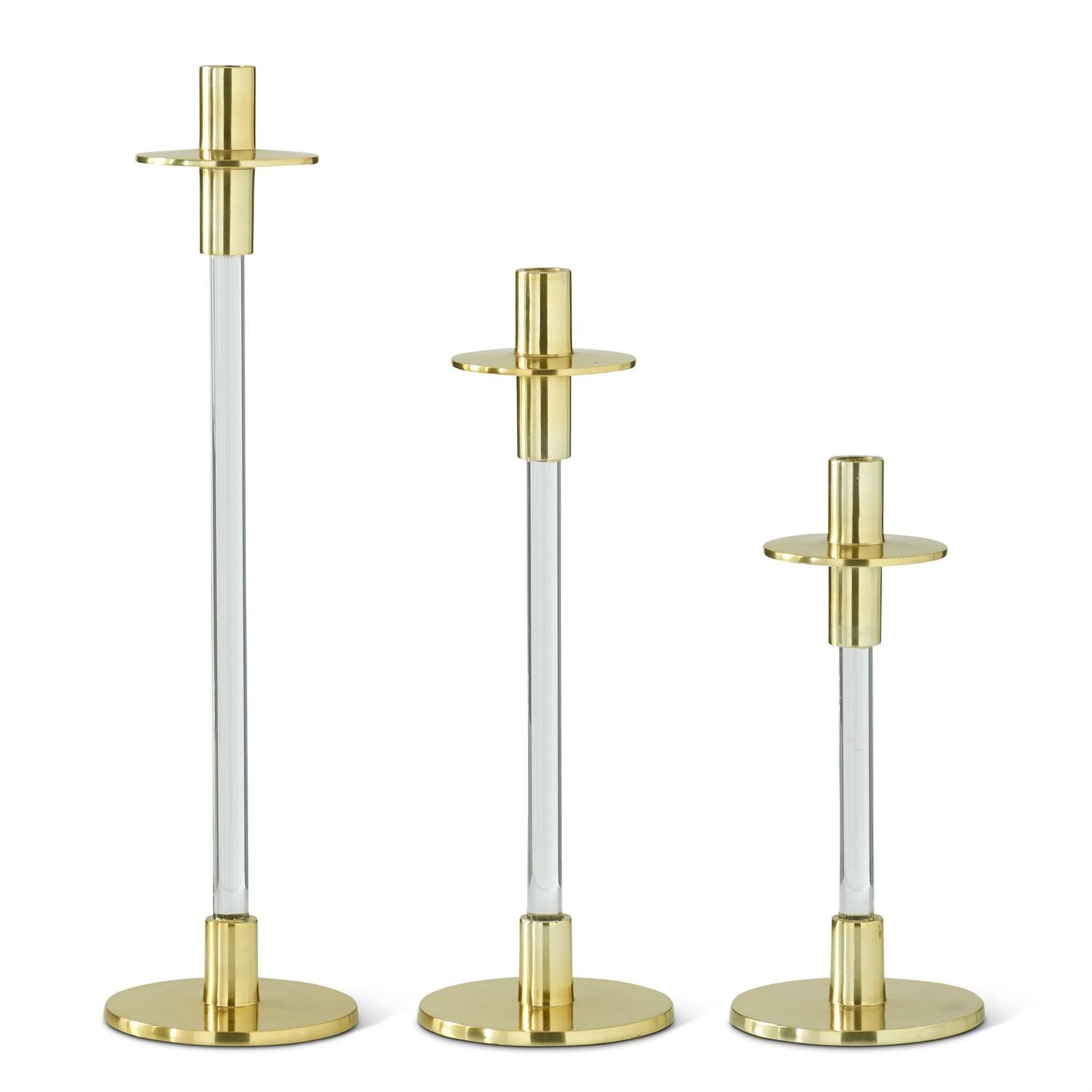 An image of K & K  Acrylic Gold Metal Slender Taper Candleholders - Set of 3