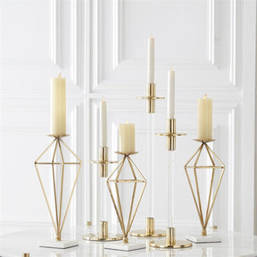 K & K  Acrylic Gold Metal Slender Taper Candleholders - Set of 3