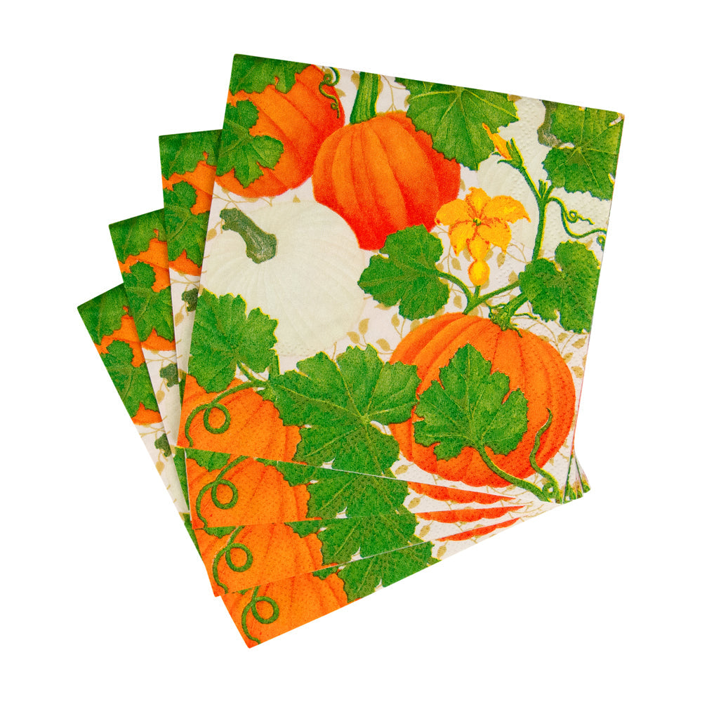 An image of Caspari Pumpkin Chintz Cocktail Napkins