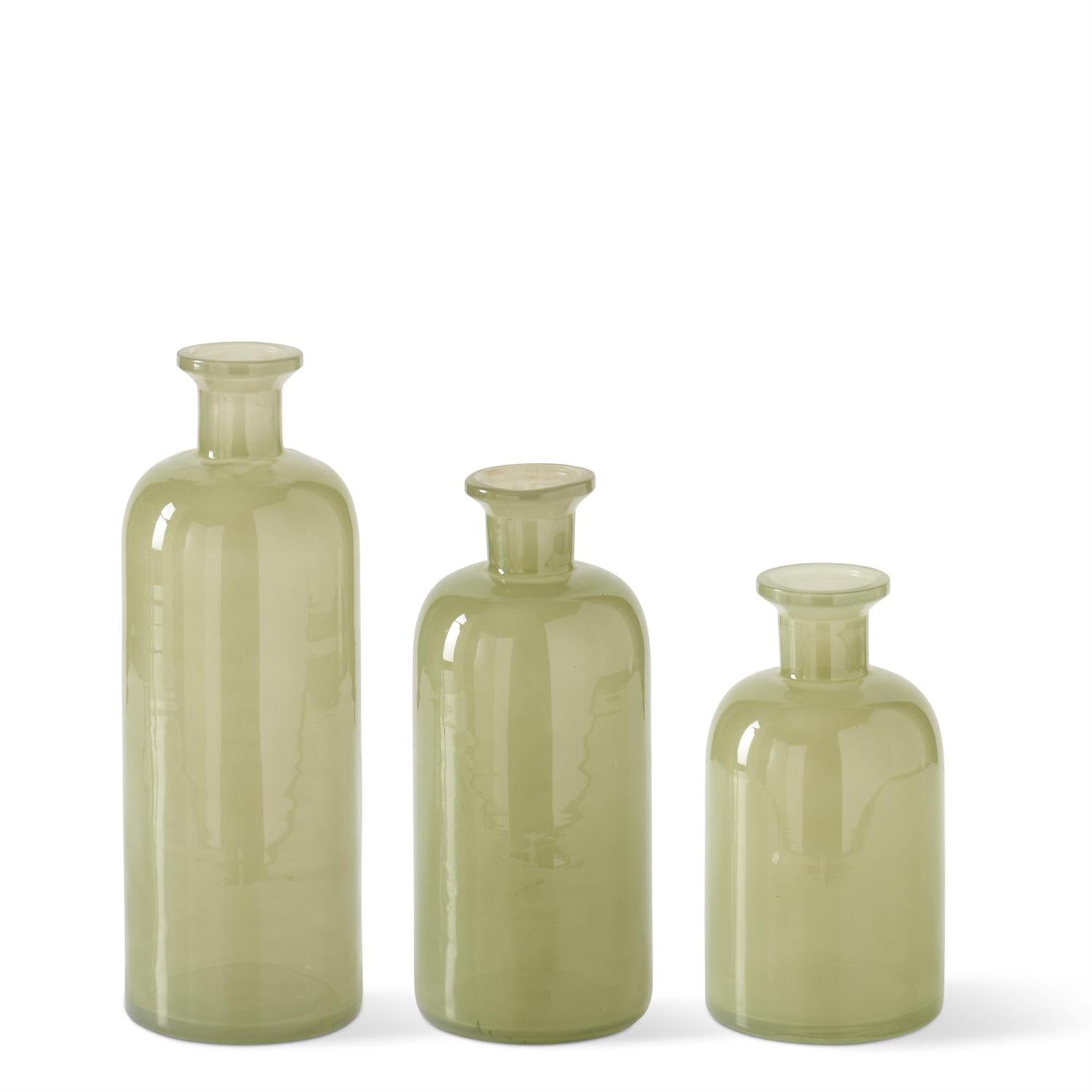 An image of K & K  Medium Green Glass Bottles - Set of 3