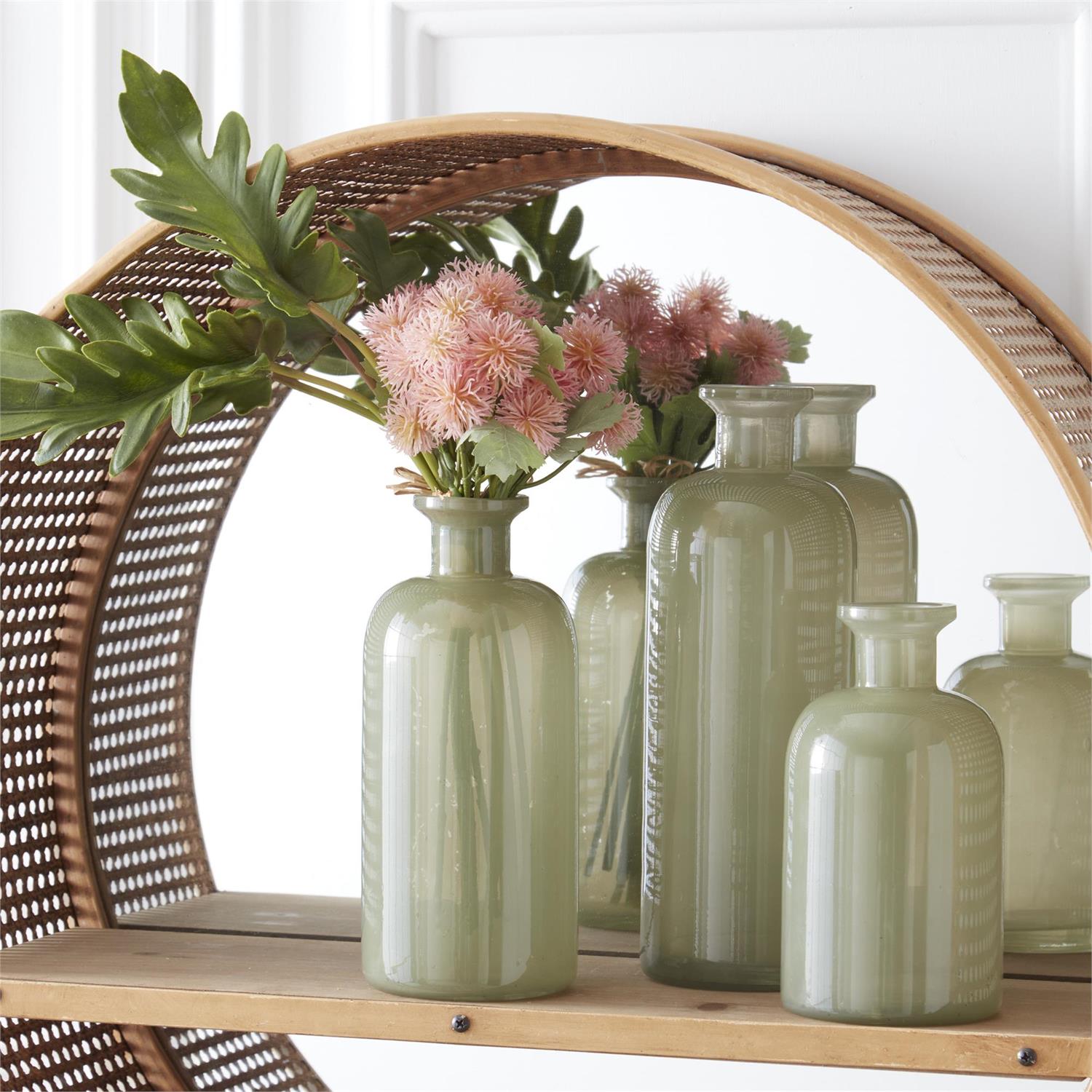 An image of K & K  Medium Green Glass Bottles - Set of 3