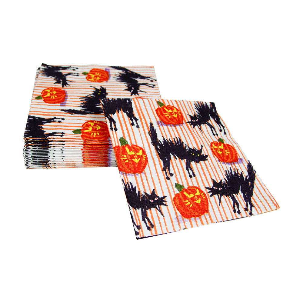 An image of Caspari Halloween Cats Cocktail Napkins