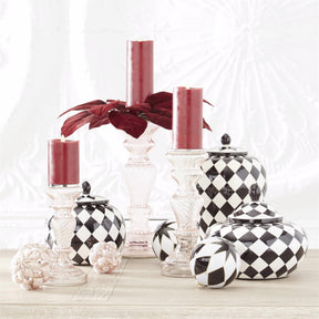 K & K Pink Transparent Glass Candleholders - Set of 3