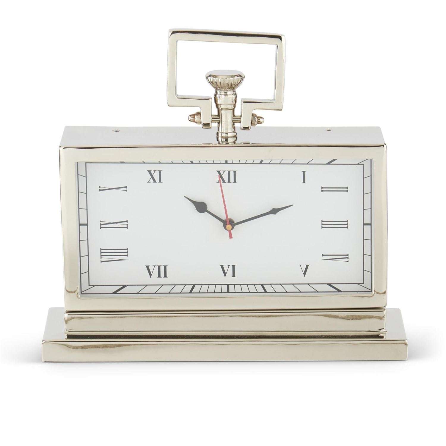 An image of K & K 13.5" Rectangular Silver Metal Table Clock
