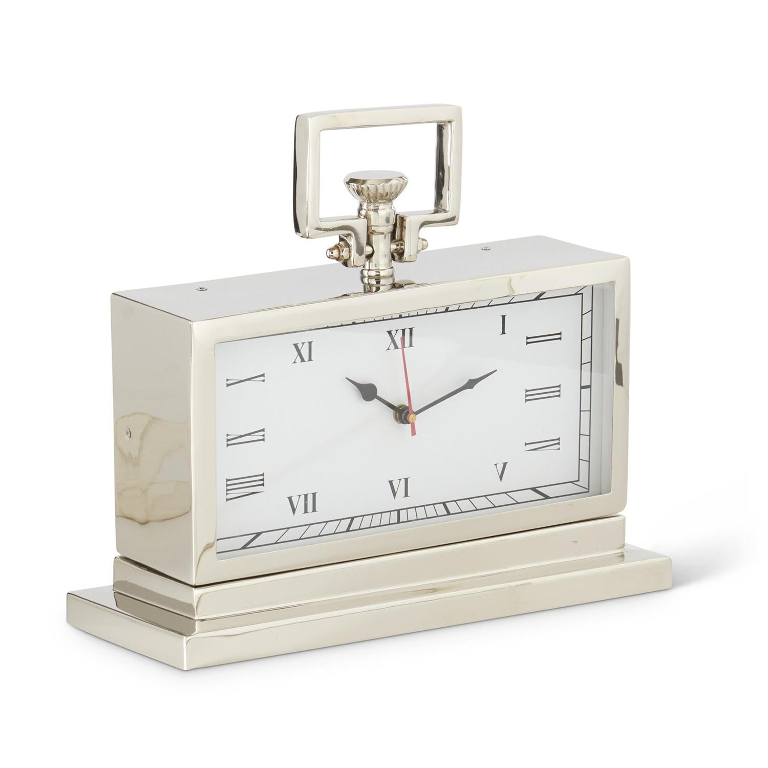 An image of K & K 13.5" Rectangular Silver Metal Table Clock