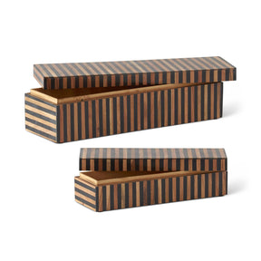 K & K Rectangular Brown & Black Tile Lidded Boxes - Set of 2