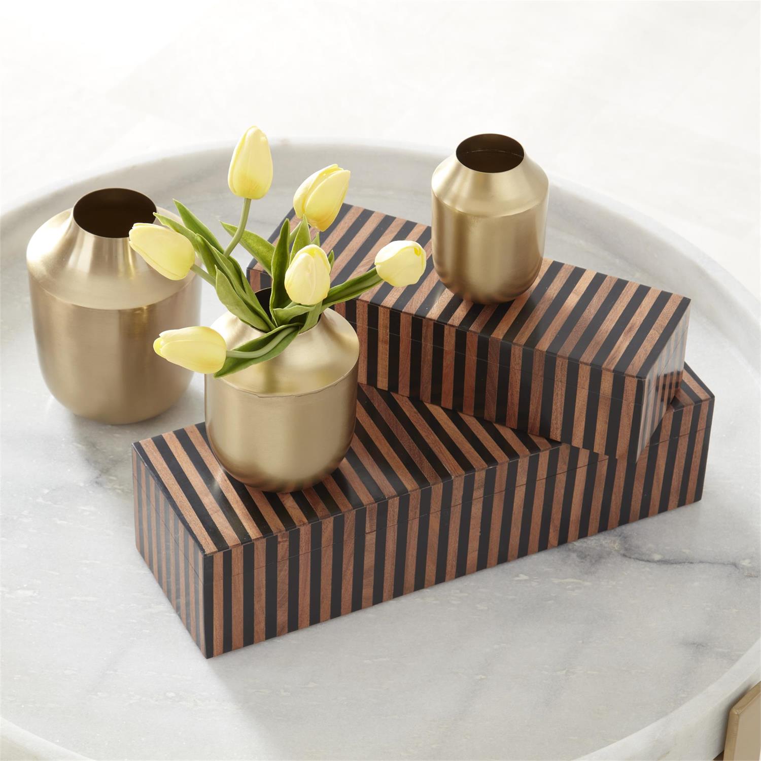 An image of K & K Rectangular Brown & Black Tile Lidded Boxes - Set of 2