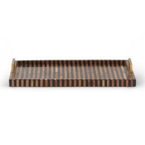 K & K 18" Rectangular Brown & Black Tile Tray with Metal Handles
