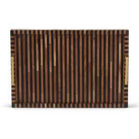 K & K 18" Rectangular Brown & Black Tile Tray with Metal Handles