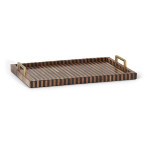 K & K 18" Rectangular Brown & Black Tile Tray with Metal Handles
