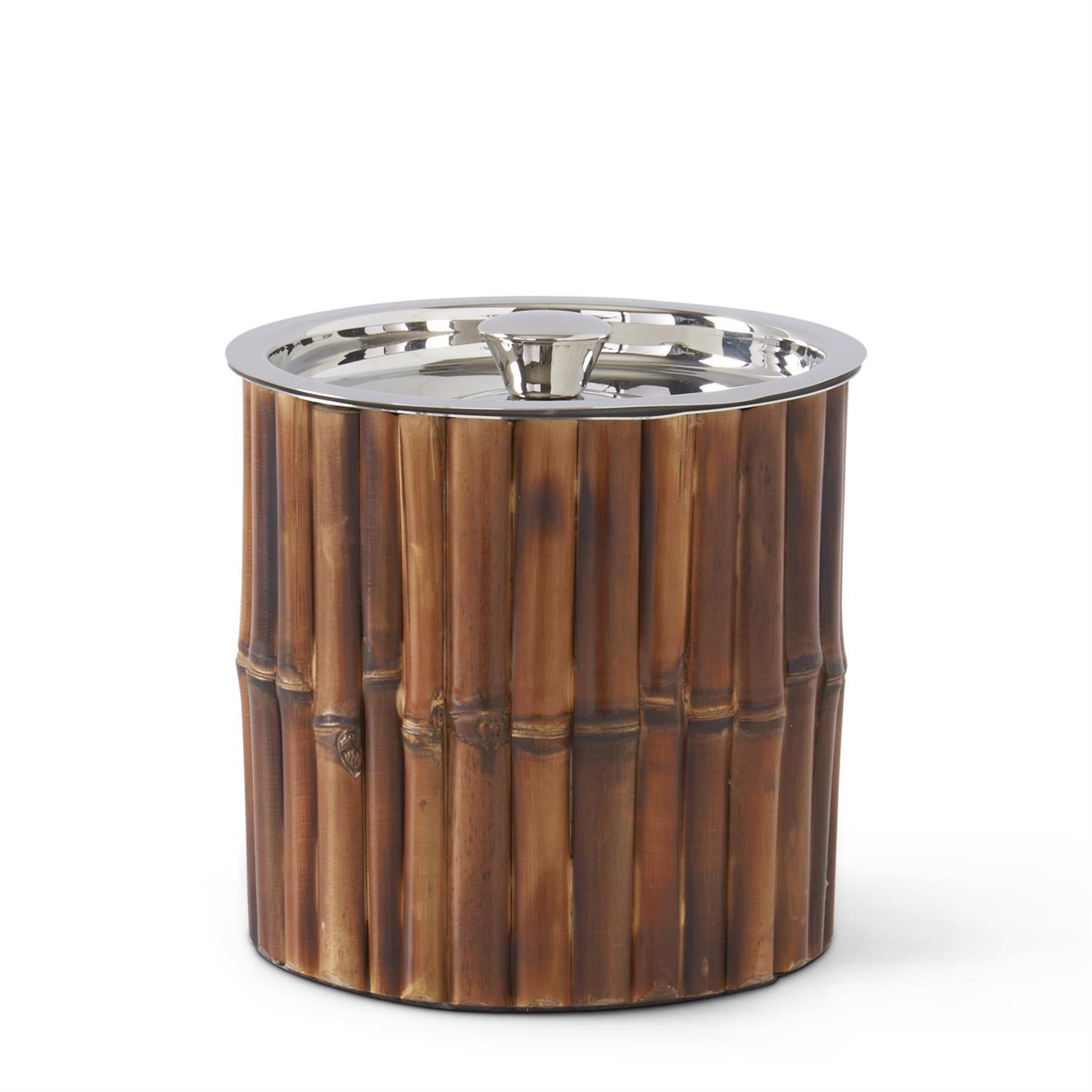 An image of K & K 7" Silver Metal & Bamboo Ice Bucket