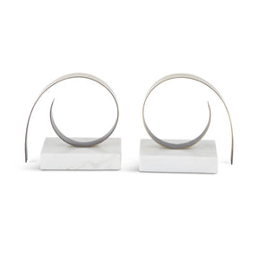 K & K Gold Metal Coil & White Marble Bookends