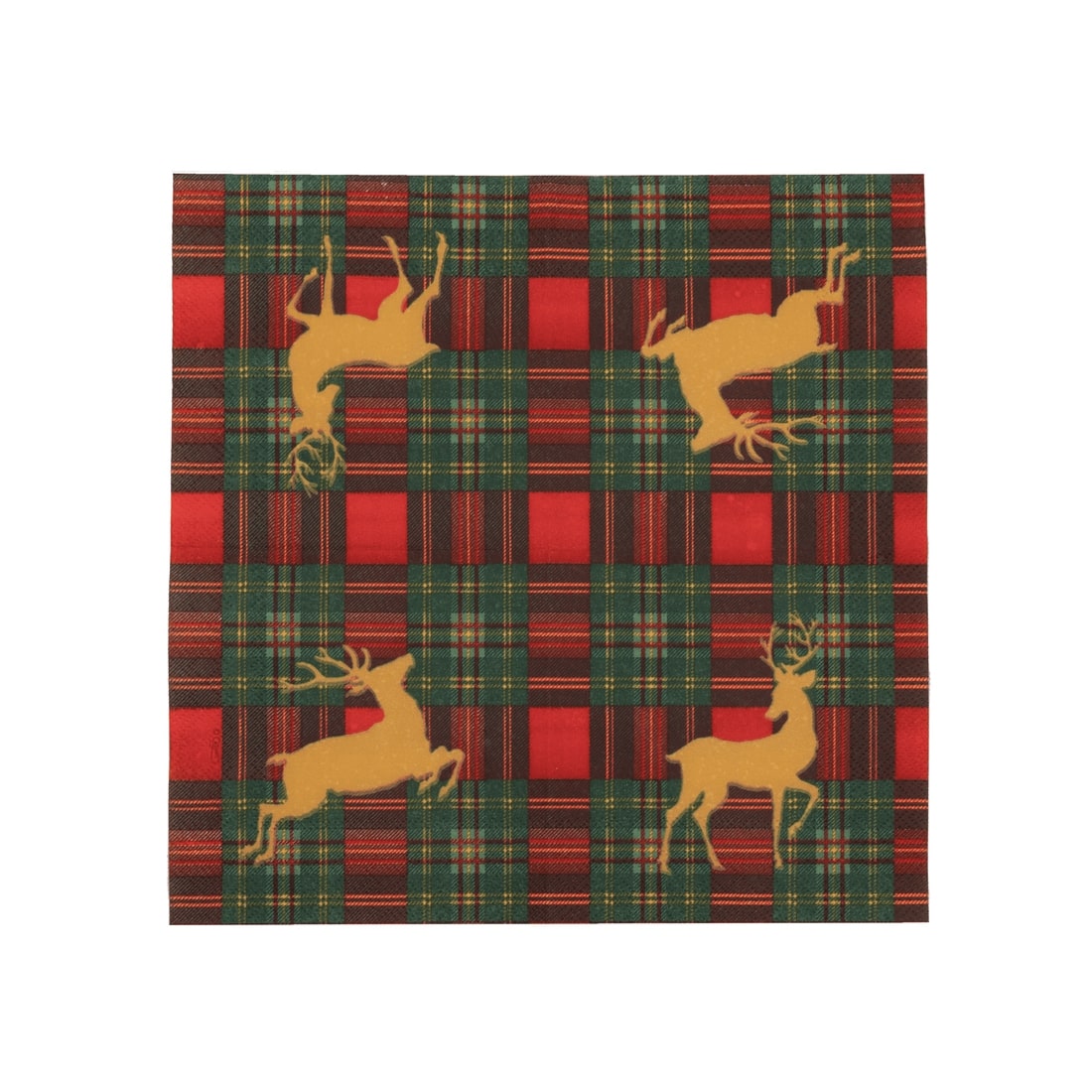 An image of Caspari Reindeer Tartan Red Cocktail Napkins