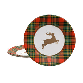 Caspari Reindeer Tartan Red Dinner Plate