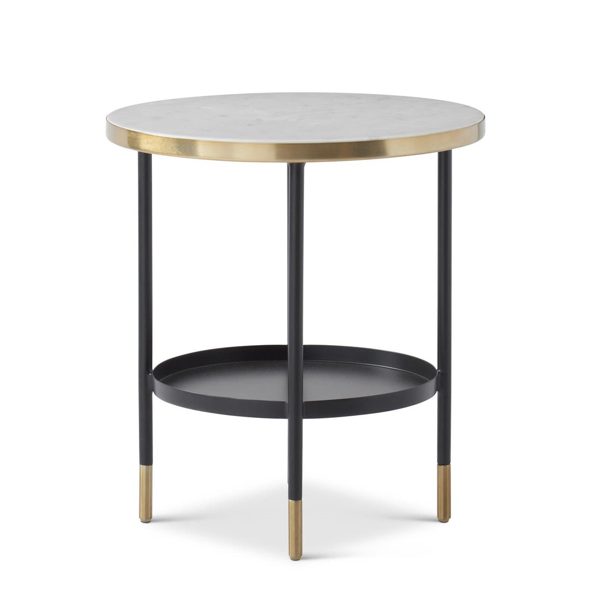 K & K White Marble Top Black & Gold Metal Side Table