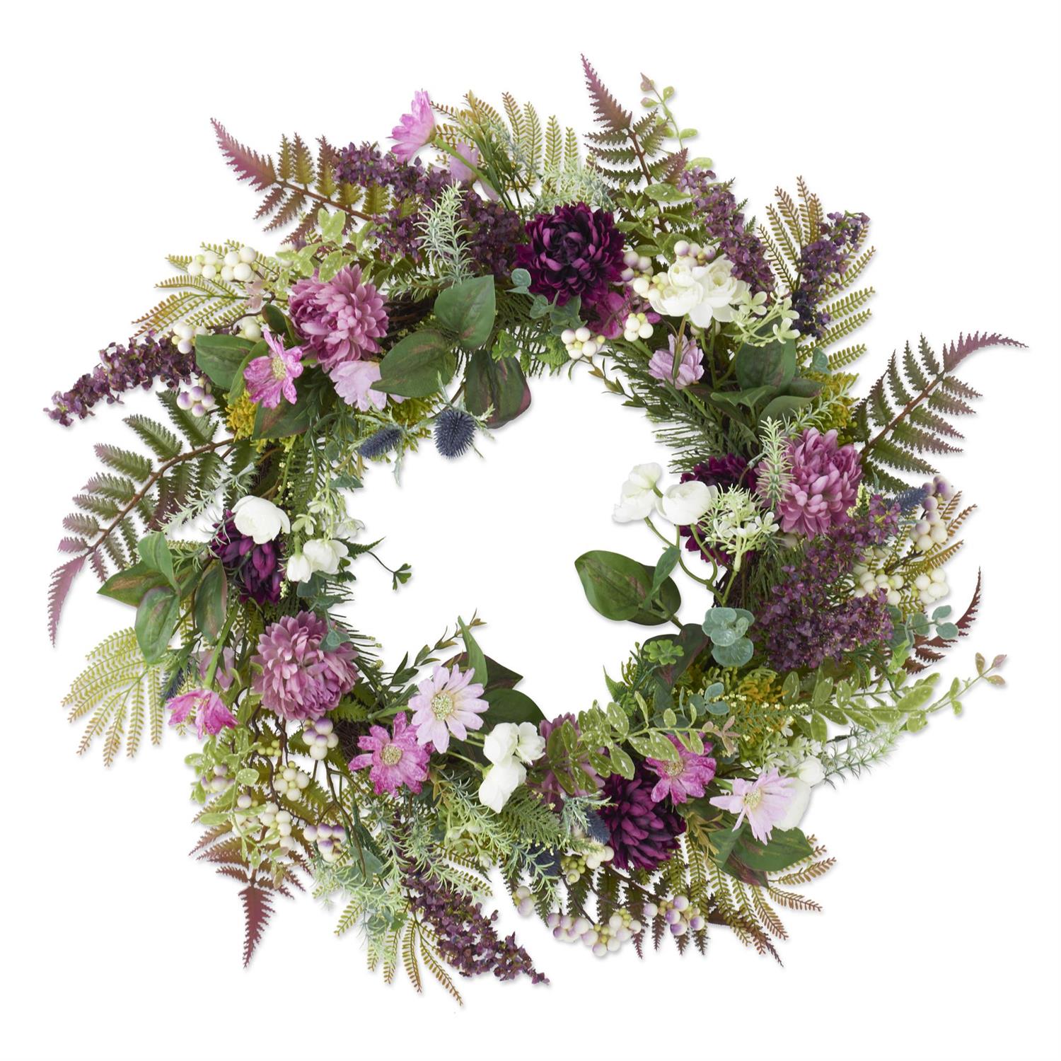 An image of K&K Interiors 26" Purple and White Perennials Spring Wreath