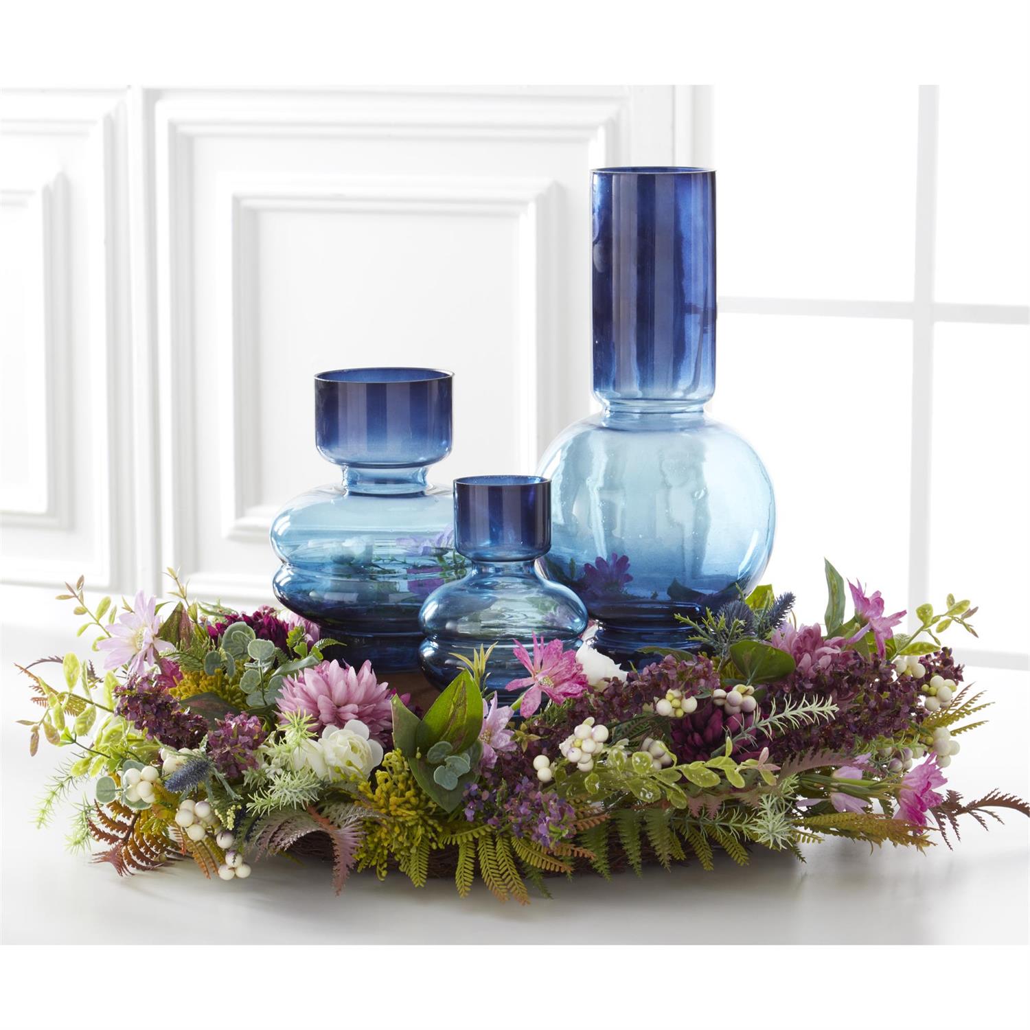 An image of K&K Interiors 26" Purple and White Perennials Spring Wreath