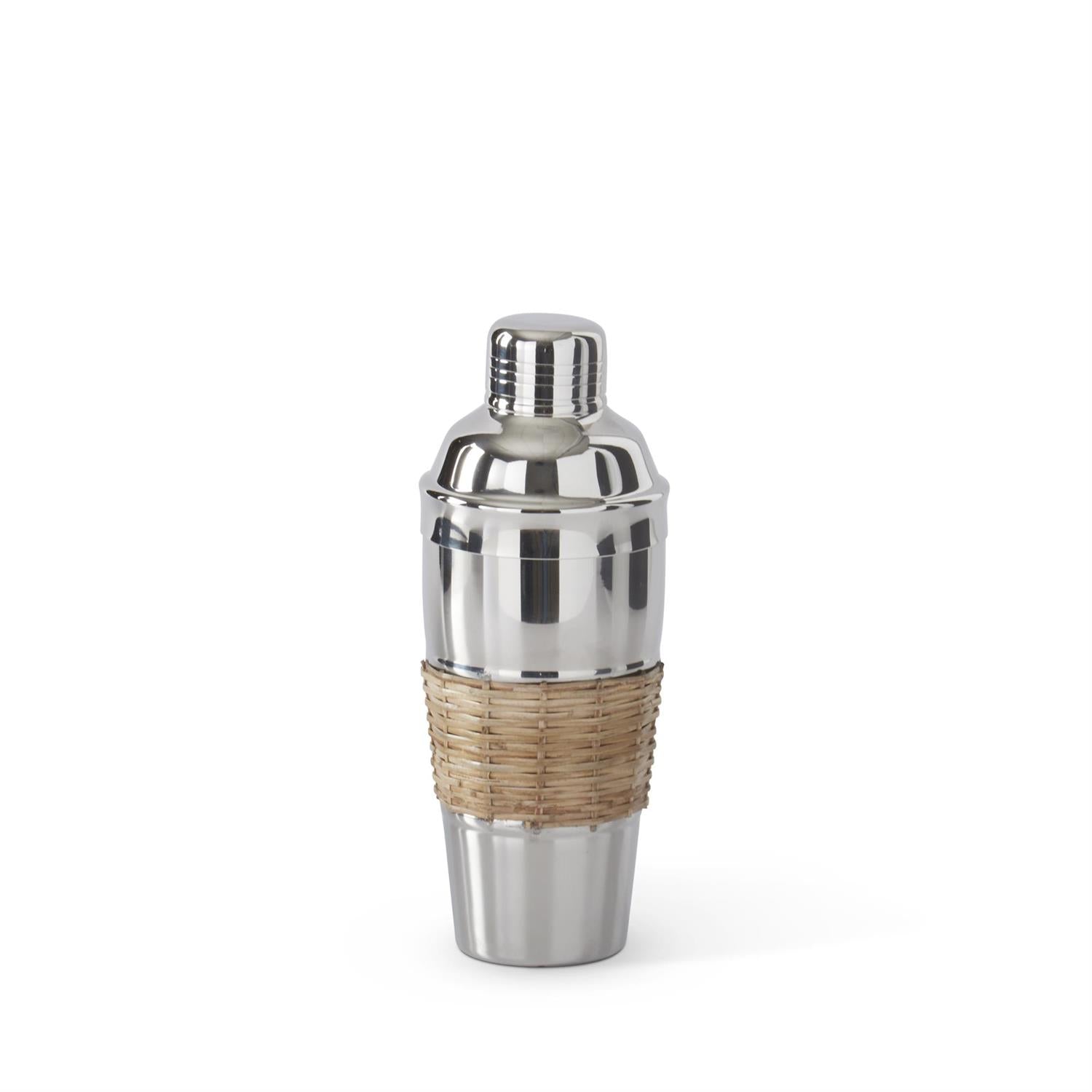 K&K Interiors Silver and Woven Cane Cocktail Shaker