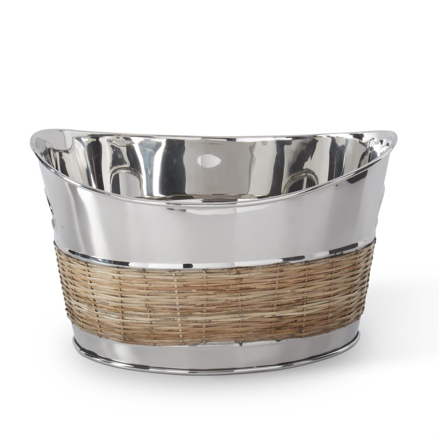An image of K&K Interiors 8" Silver and Woven Cane Wine Chiller Bucket