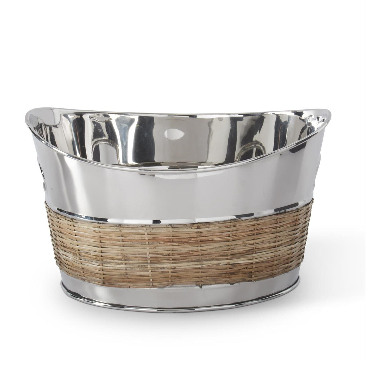 K&K Interiors 8" Silver and Woven Cane Wine Chiller Bucket
