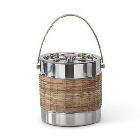 K&K Interiors 7.5" Silver and Woven Cane Ice Bucket