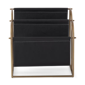 K&K 13" Antique Gold & Black Vegan Leather Magazine Rack