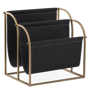 K&K 13" Antique Gold & Black Vegan Leather Magazine Rack