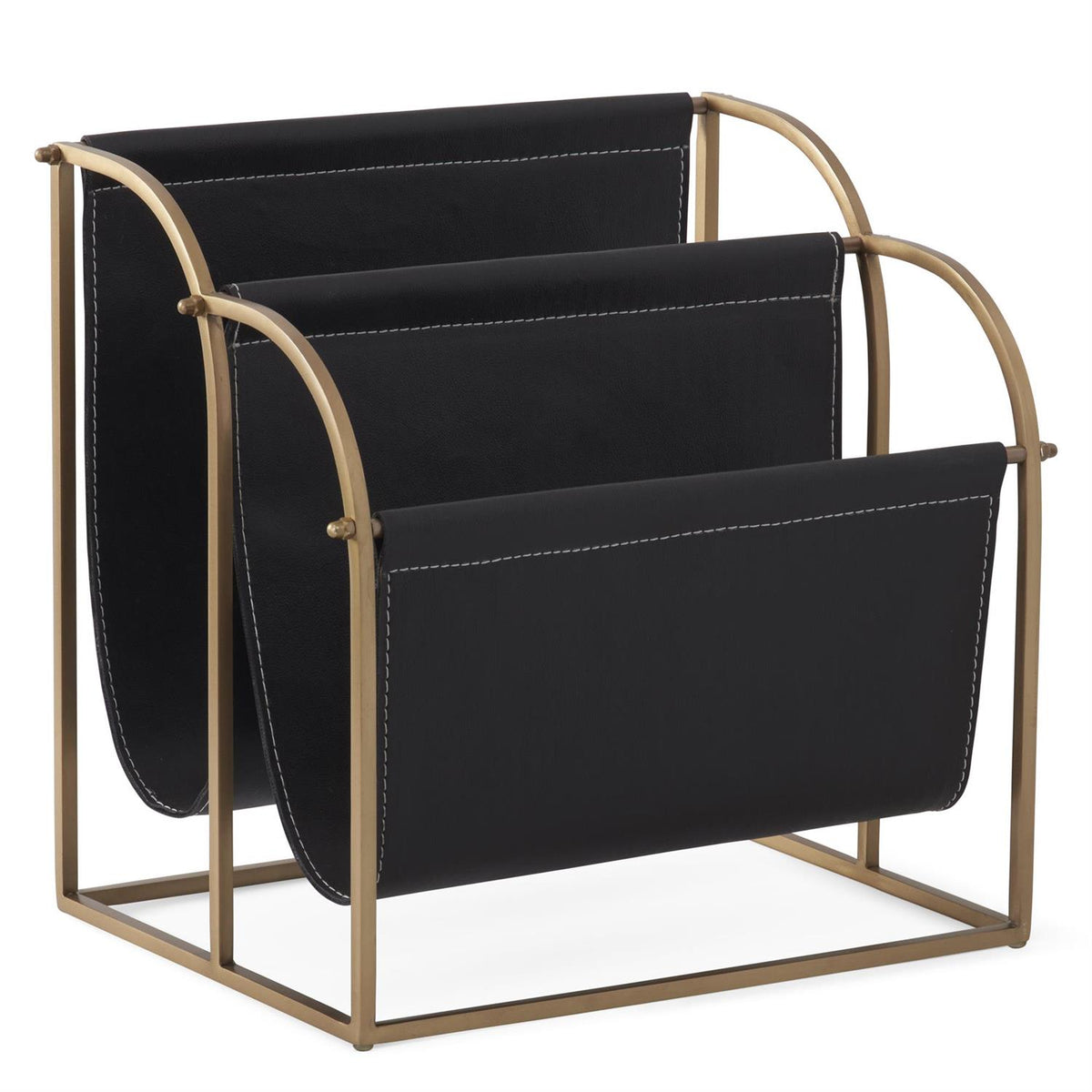 K&K 13" Antique Gold & Black Vegan Leather Magazine Rack