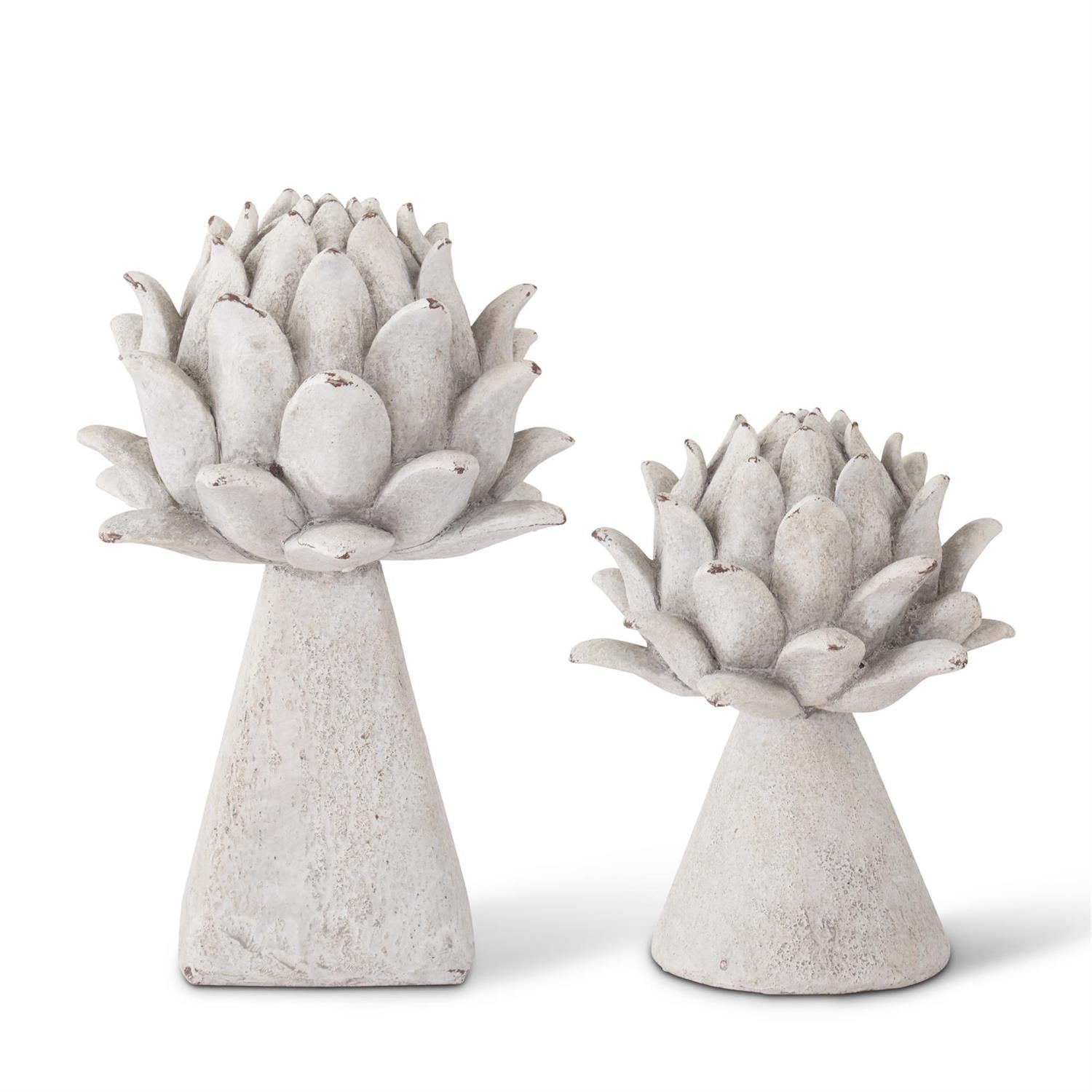 An image of K & K Whitewashed Faux Stone Artichoke Finials - Set of 2