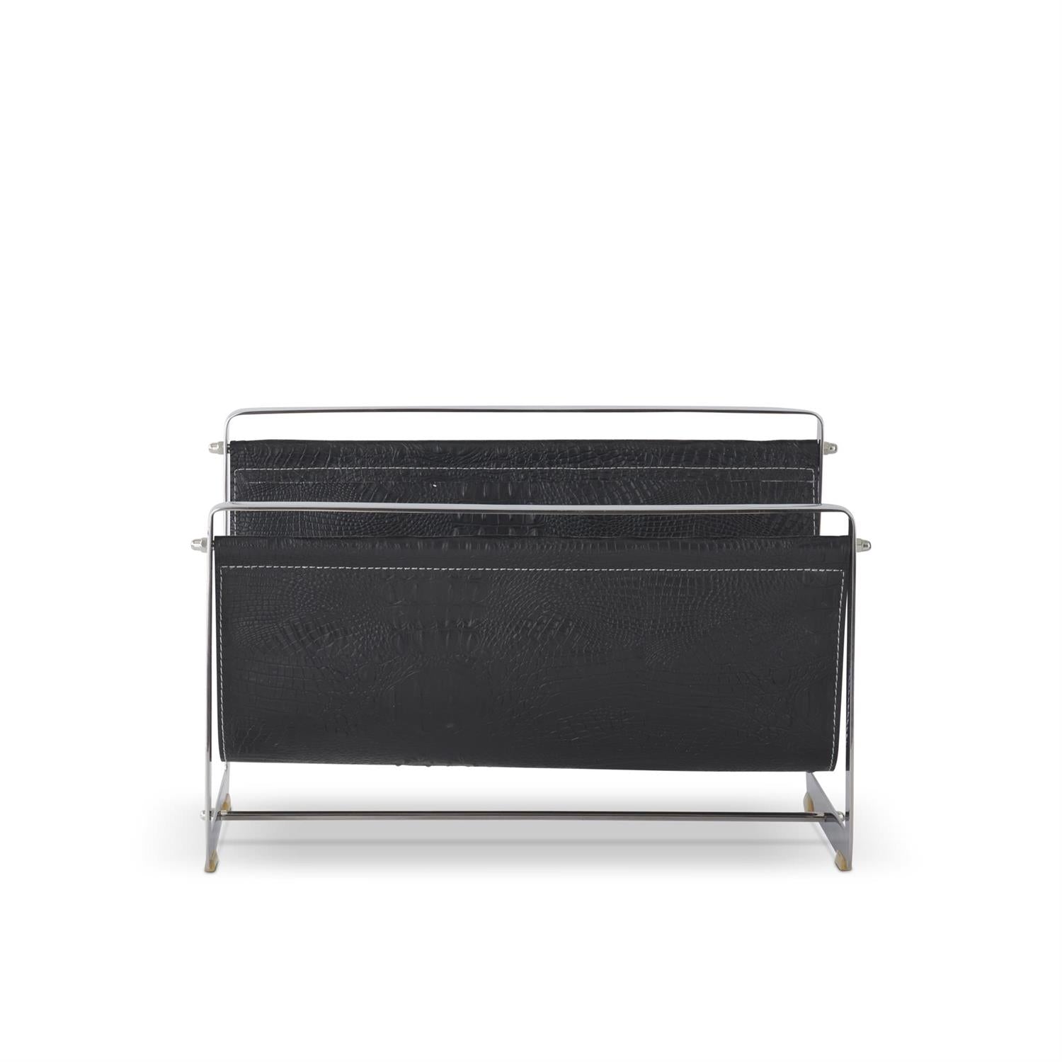An image of K & K Metal & Alligator Leather Magazine Holder