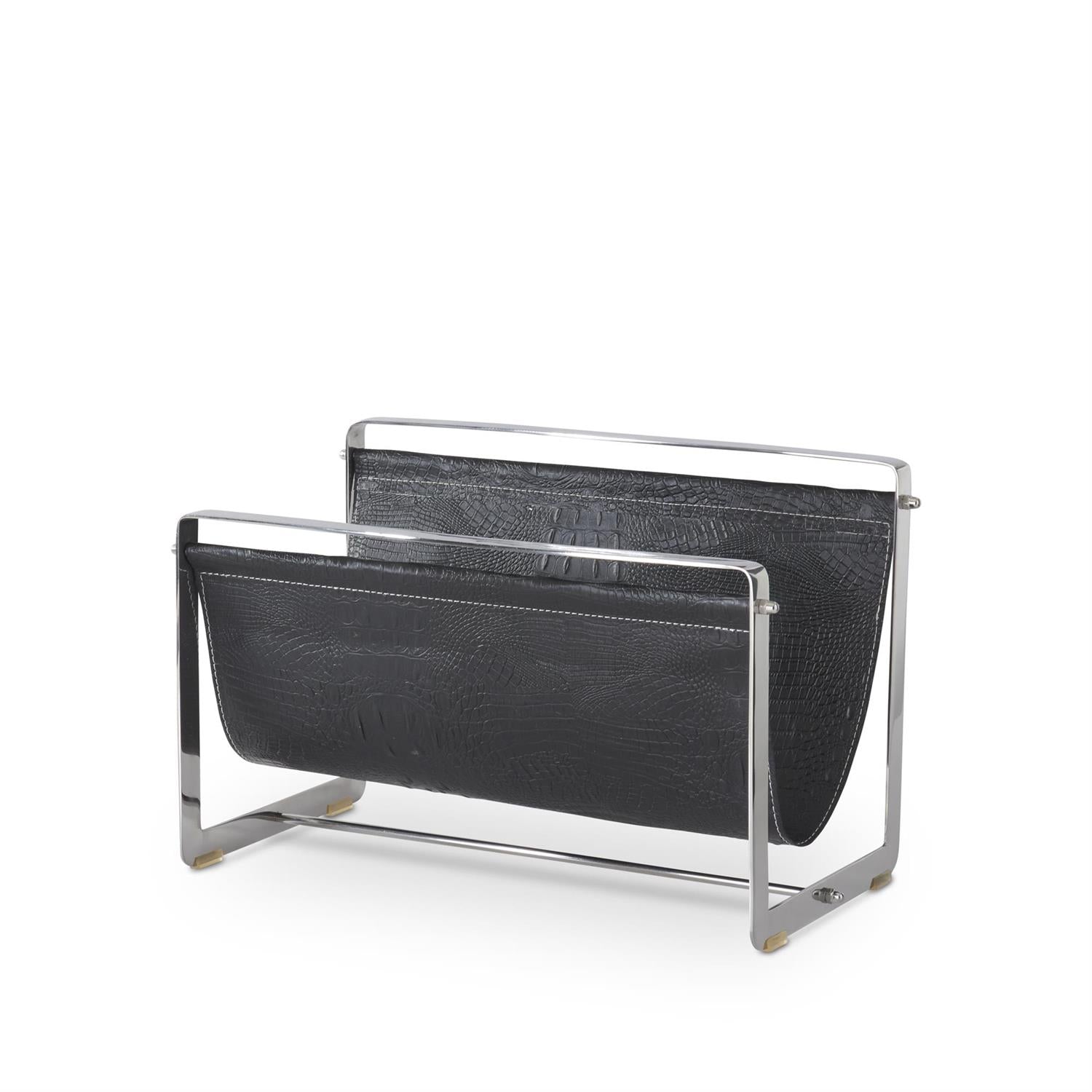 An image of K & K Metal & Alligator Leather Magazine Holder
