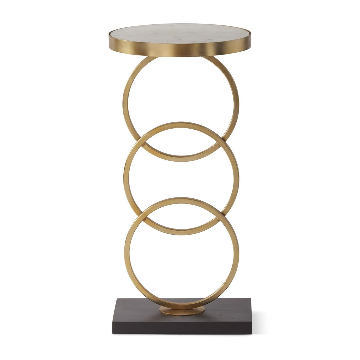 An image of K&K Interiors 25.5" 3 Matte Gold Ring and Marble Top Drink Table