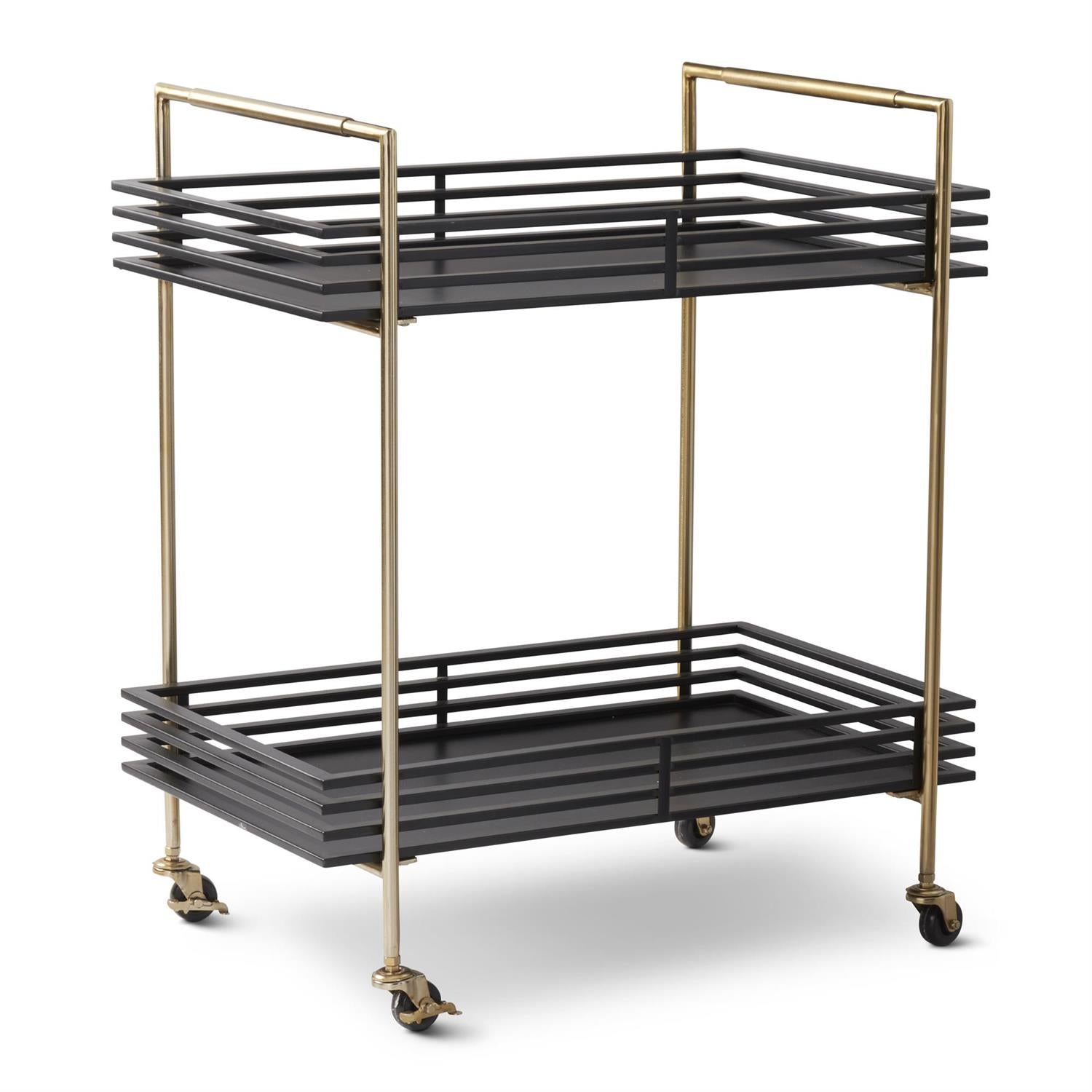 K&K Interiors 34" Rectangular Brass and Black Metal Bar Trol