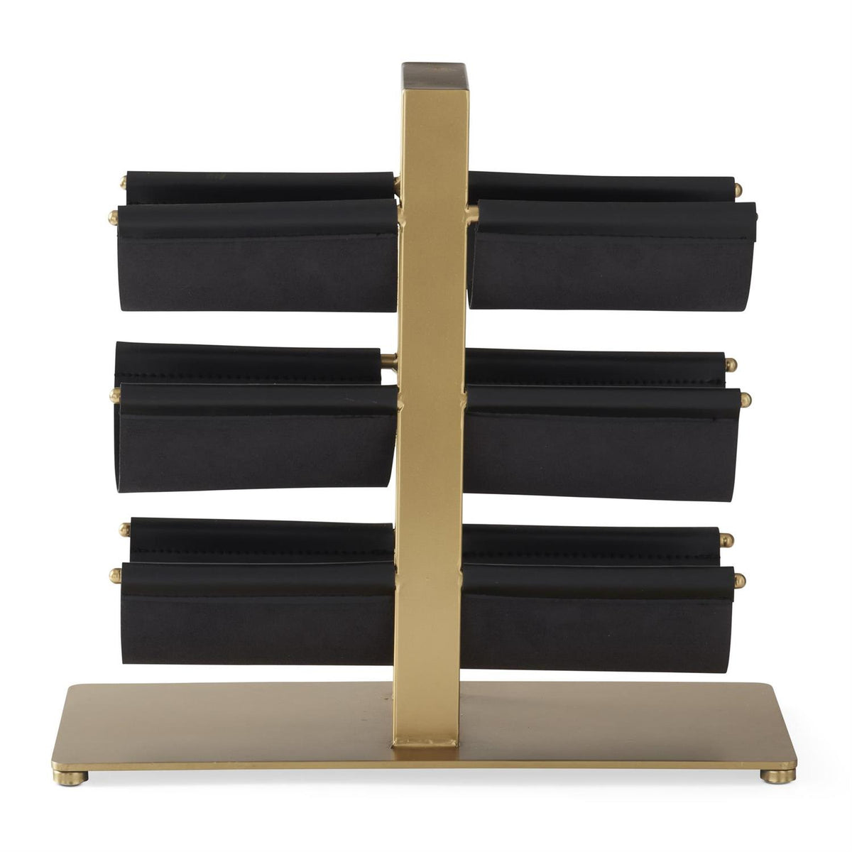 K&K Interiors 16.5" Black Faux Leather and Brass Wine Bottle Storage