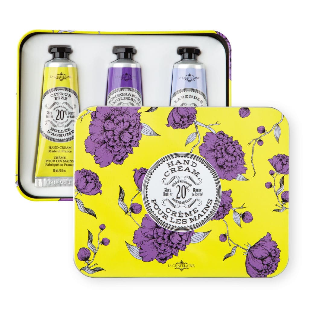 An image of La Chatelaine Hand Cream Trio Gift Set - Citrus Fizz, Pomegranite Mulberry, Lavender
