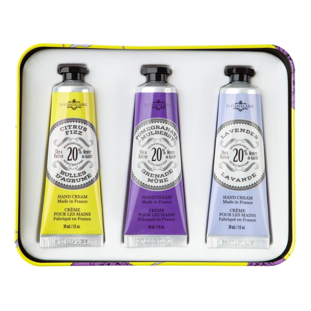 An image of La Chatelaine Hand Cream Trio Gift Set - Citrus Fizz, Pomegranite Mulberry, Lavender